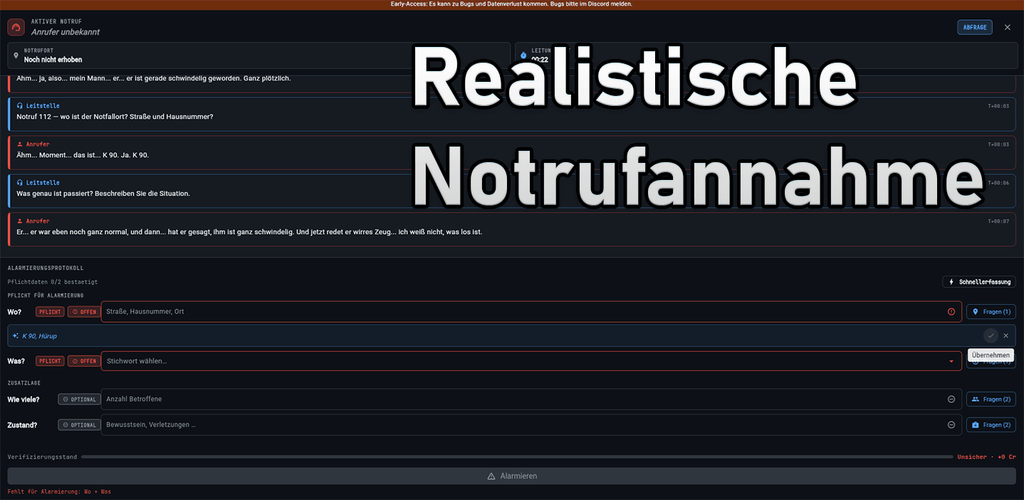 Notruf-Simulator – Notrufannahme: Dialog mit dem Anrufer und Alarmierungsprotokoll
