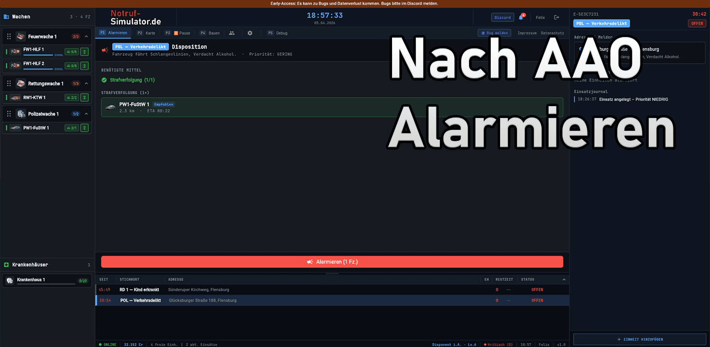 Notruf-Simulator – Disposition: Fahrzeuge alarmieren und Einsatz koordinieren